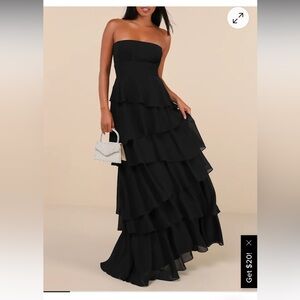 Lulu's Black Strapless Tiered Gown